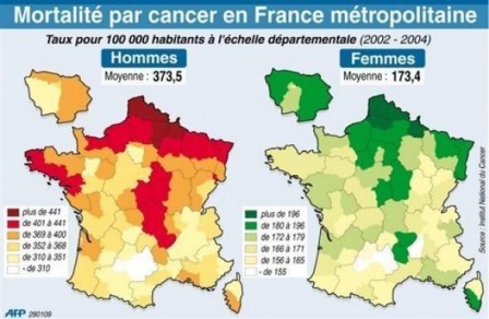 Carte taux mortalité par cancer en France